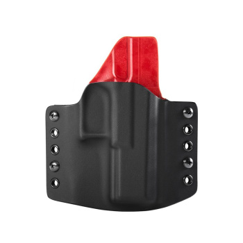 Kydex holster for CZ P-10 C, outer, right side, half swtg, black/red, speedloops 40 mm, RH Holsters