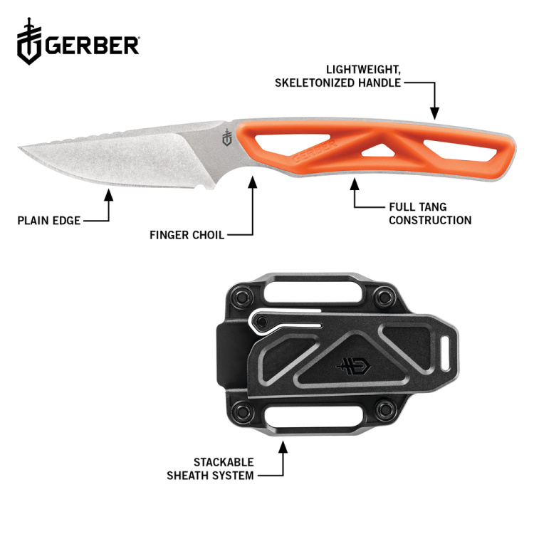 Exo-Mod Caper Fixed blade knife, fine edge, orange, Gerber