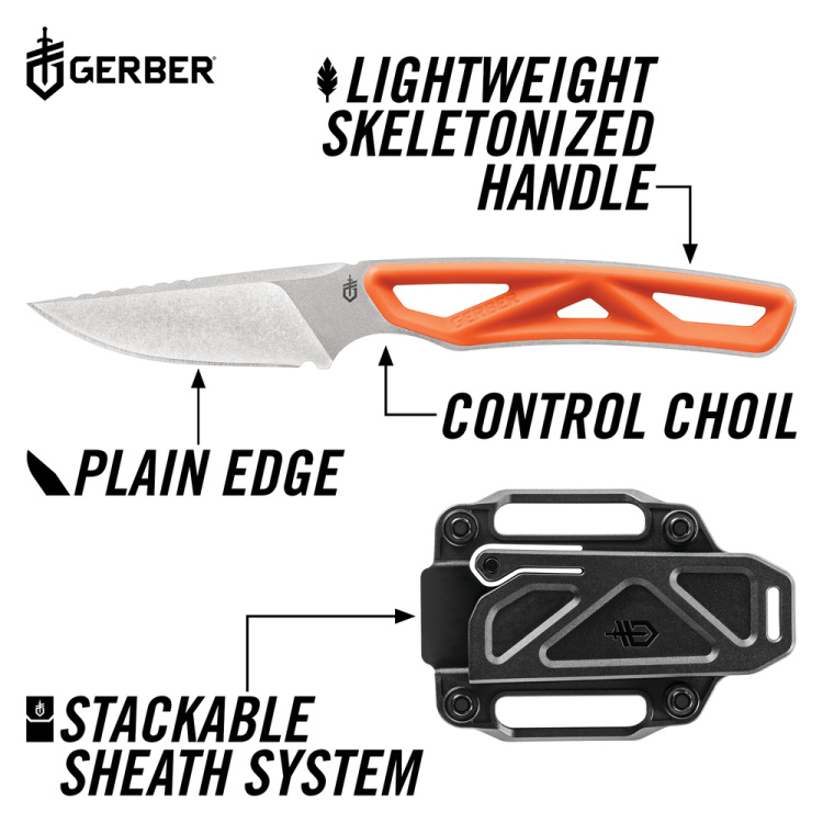 Exo-Mod Caper Fixed blade knife, fine edge, orange, Gerber