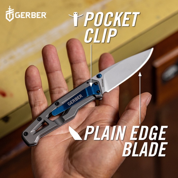 Paralite Folding Knife, Gerber, Silver/blue